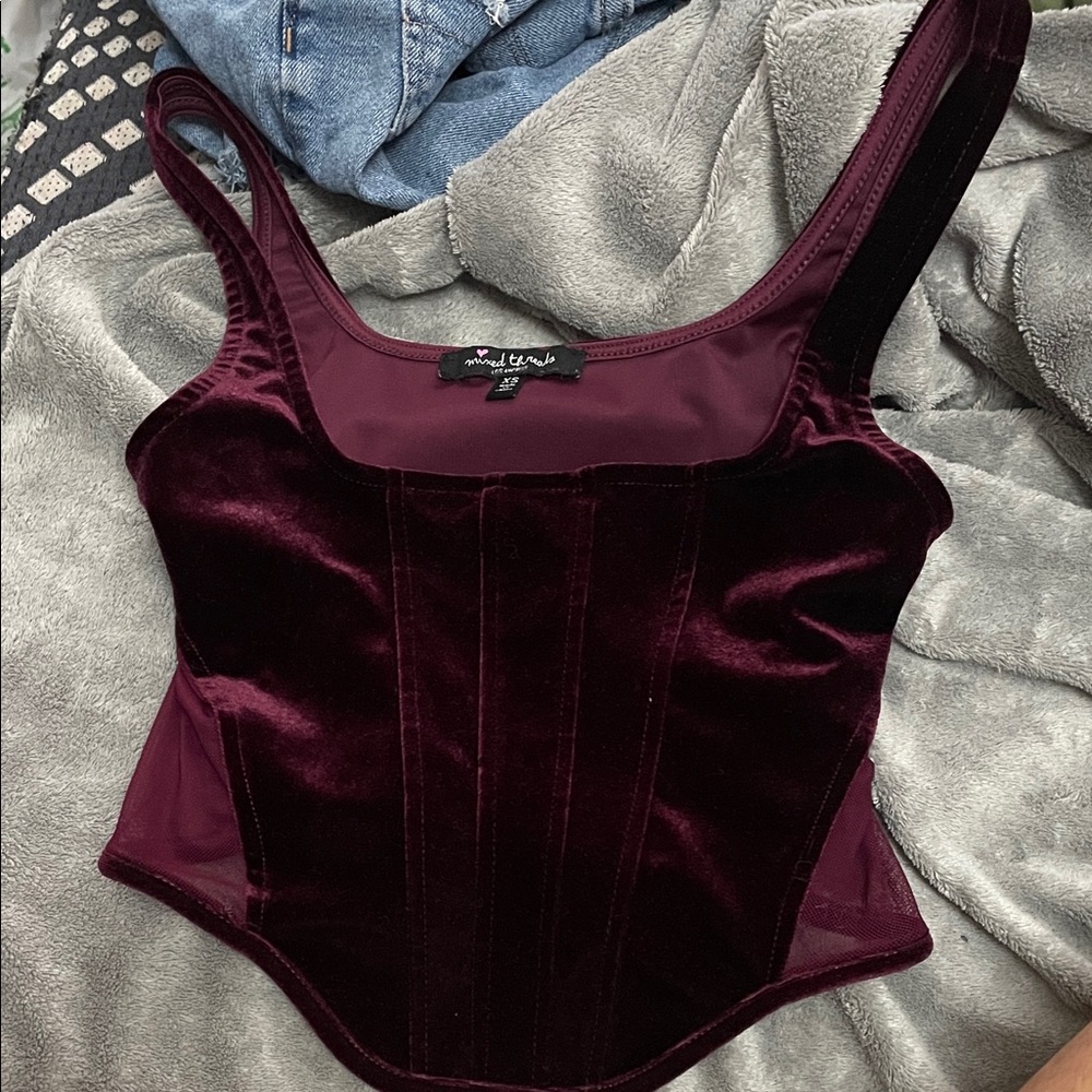 Elegant Velvet Burgundy Crop Top